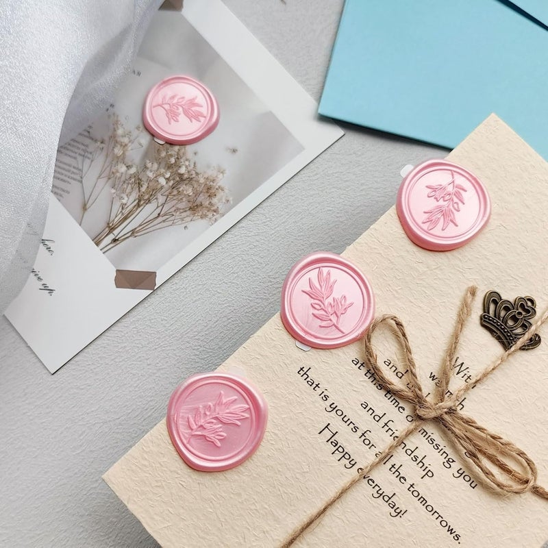 Pilloze 50Pcs Pink Self-Adhesive Wax Seal Stickers - Olive Branch Envelope Seal Stickers Perfect for Wedding Invitation, Envelopes, Wedding Invitation Accessories, Christmas Cards, Gift Wrapping - Image 3